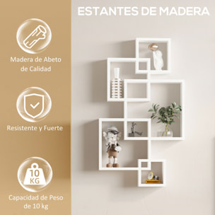 HOMCOM Estantería de Pared con 5 Cubos Estante Flotante de Madera para Salón Dormitorio Entrada Estudio Estilo Moderno 49,5x10,2x86 cm Blanco