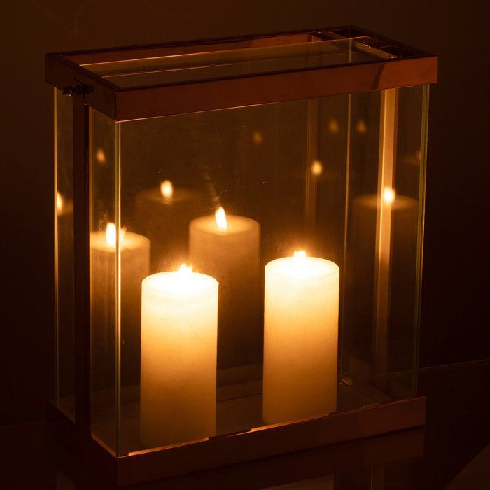 J-Line lanterne Rectangle Enma - fer/verre - cuivre - small