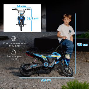 Moto Eléctrica para Niños 24V, Moto Eléctrica Infantil con Motor 250W, Velocidad de 6-16km/h, Ruedas de 12'' y Suspensión Trasera, para Niños de 8-12 Años, Azul