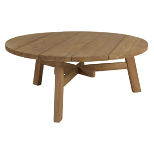 KALLY - Table basse de jardin ronde en bois de teck recyclé naturel D95cm