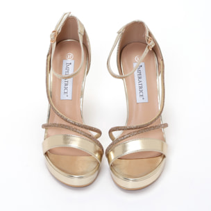 Sandali in simil pelle con tacco alto e fasce in strass