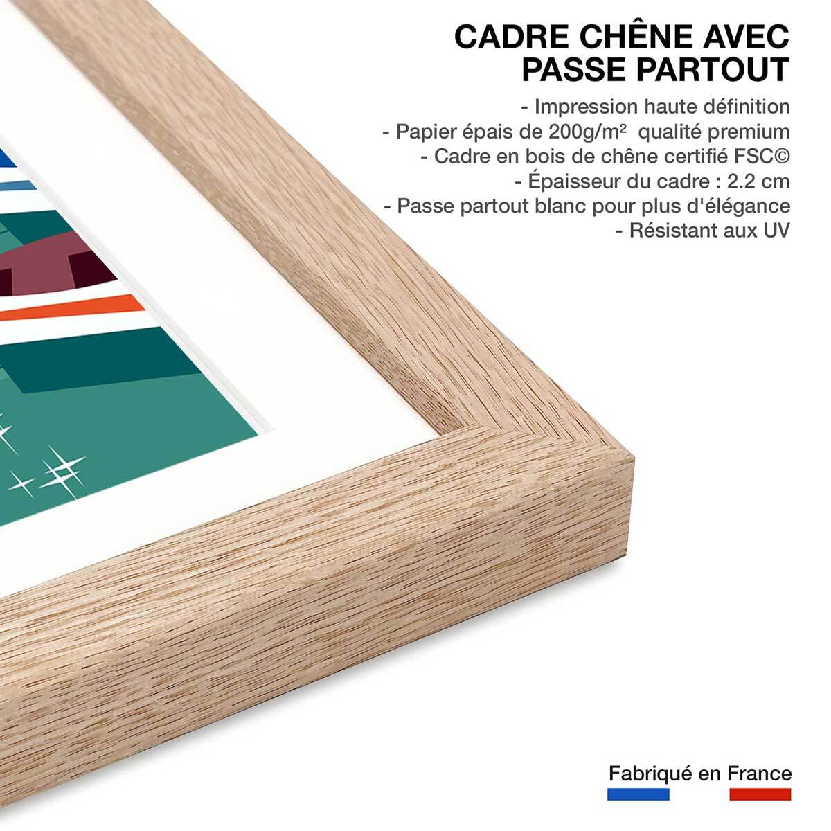 Poster de château et lac d' annecy Affiche + cadre en bois - Chêne