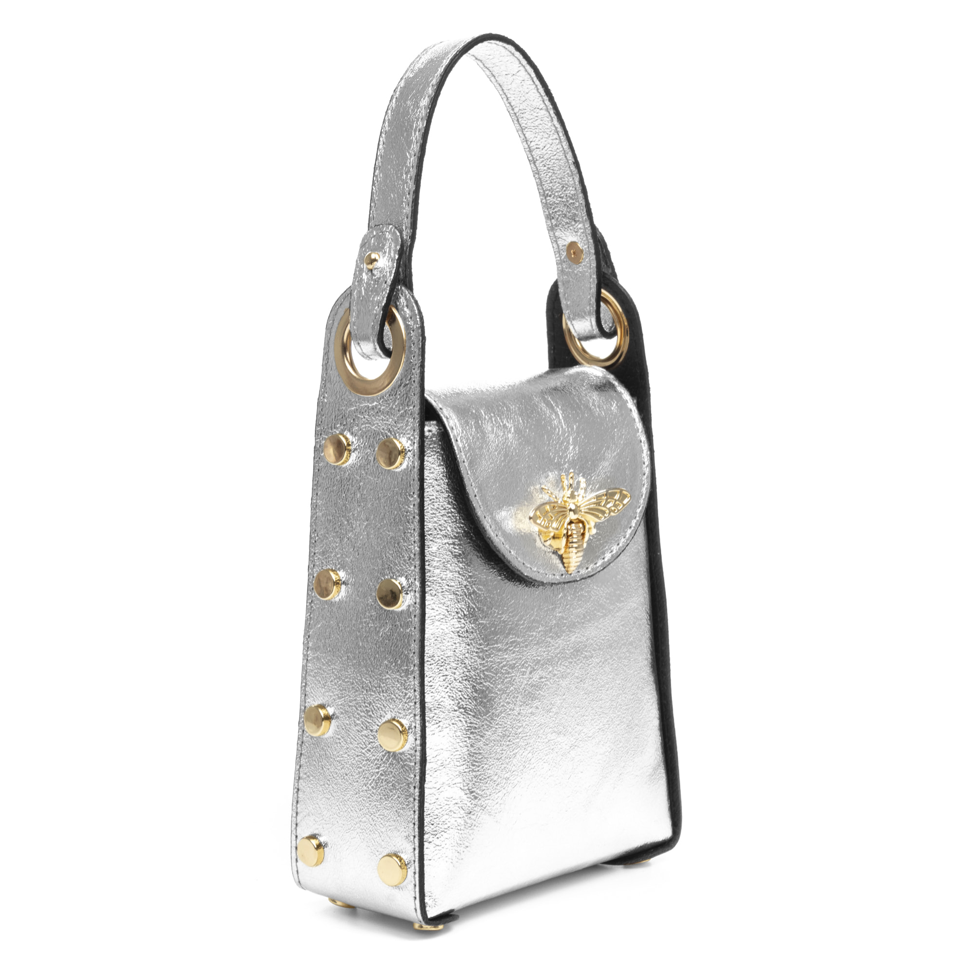 Alviano borsa a mano donna. Pelle autentica Camoscio finitura lucidata brillante.