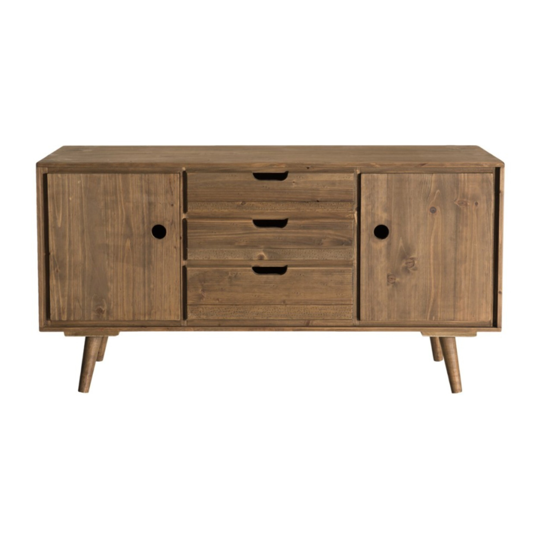 ANDY - Buffet scandi marron bois 2 portes 3 tiroirs Sapin