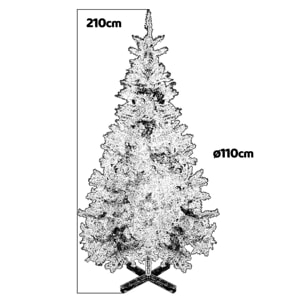 Prancer - Albero di Natale con neve e pigne Ø110 x 210H cm, 1200 rami e 70 pigne