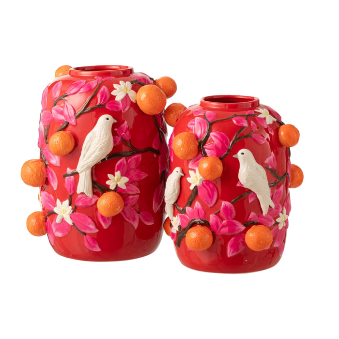 J-Line Vase Oiseau/Oranges - céramique - rose/orange - large