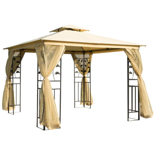 Carpa para Exterior 3x3 m Cenador con Mosquitera Doble Techo Ventilado Beige