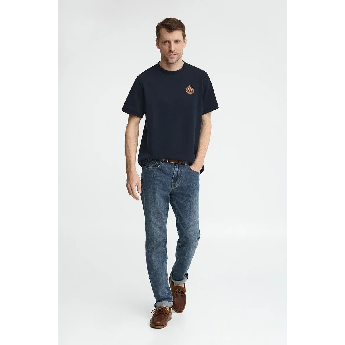 Camiseta azul marino de manga corta con logo náutico Polo Club
