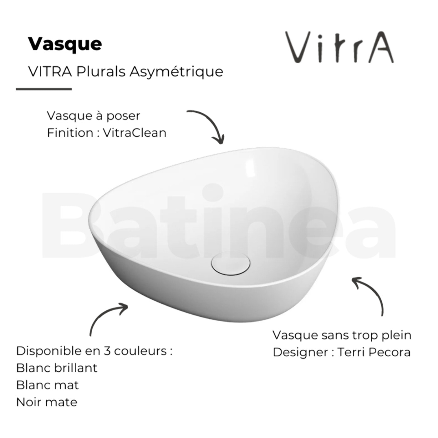 Vasque à poser asymétrique VITRA Plurals blanc