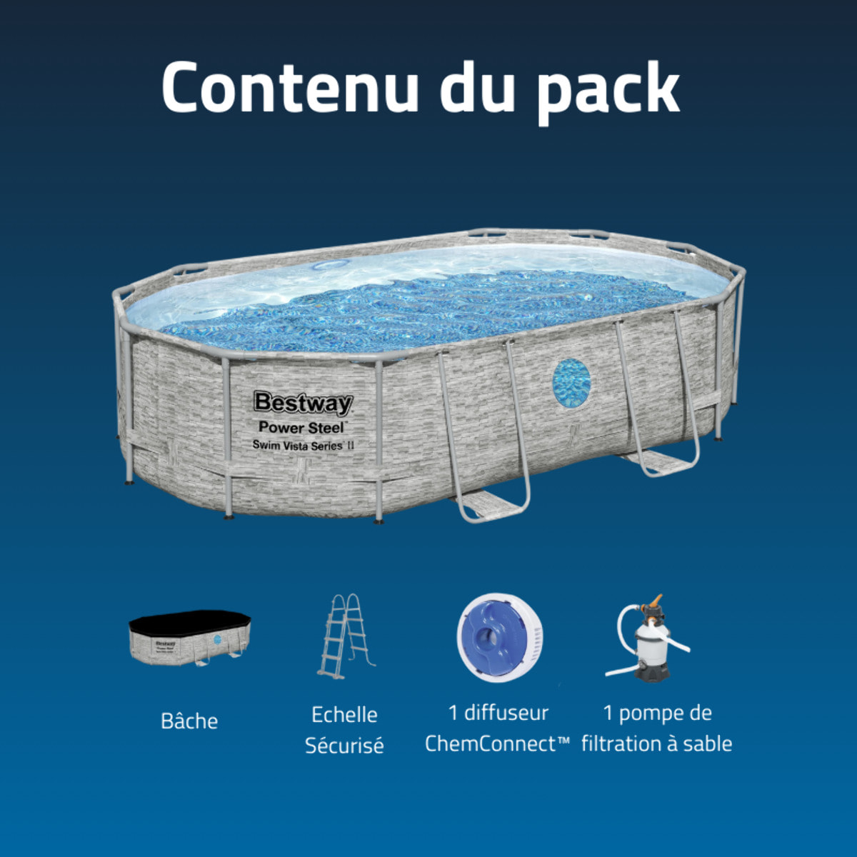Bestway Piscine hors sol tubulaire ovale Bestway Power Steel Swim Vista 488 x 305 x 107 cm décor pierres