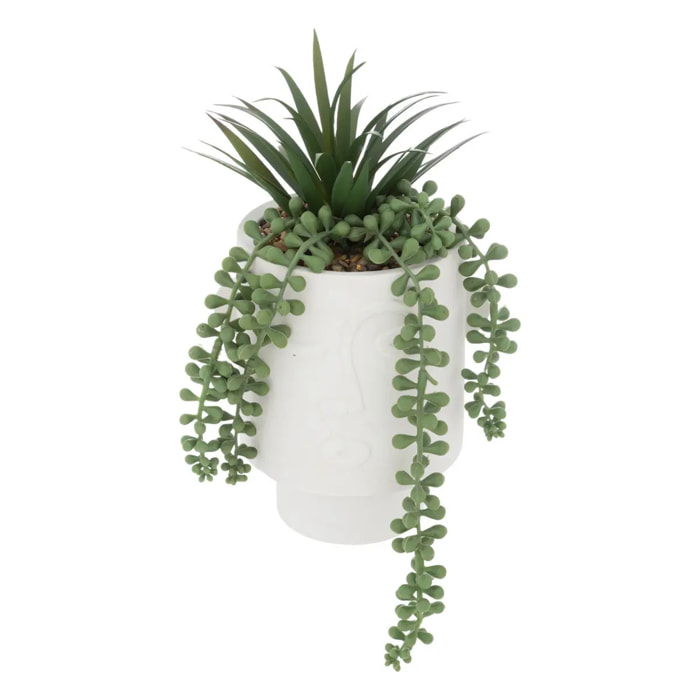 Plante artificielle en pot en ciment H25cm blanc