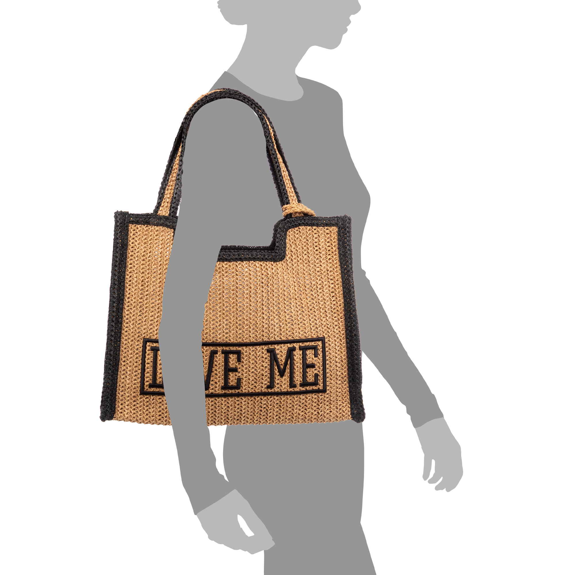 Bergamasco Bolso shopper Mujer. Fabricado en paja trenzada diseño "Love Me".