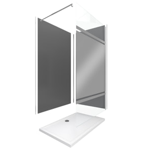 Pack Douche a l'Italienne 90x120 - Kit Panneaux Muraux Gris/Chrome + Receveur + Paroi Miroir 8 mm