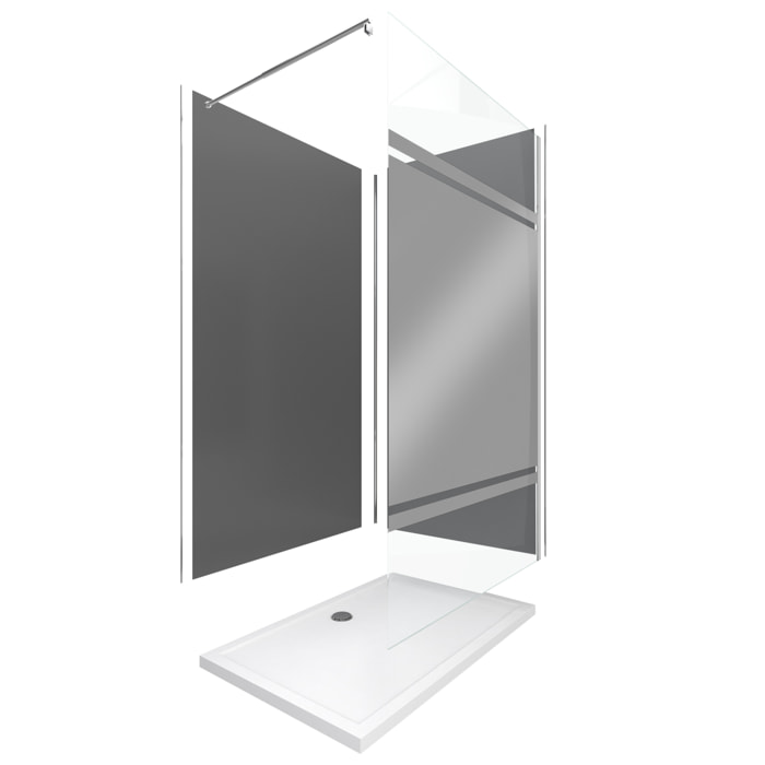Pack Douche a l'Italienne 90x120 - Kit Panneaux Muraux Gris/Chrome + Receveur + Paroi Miroir 8 mm