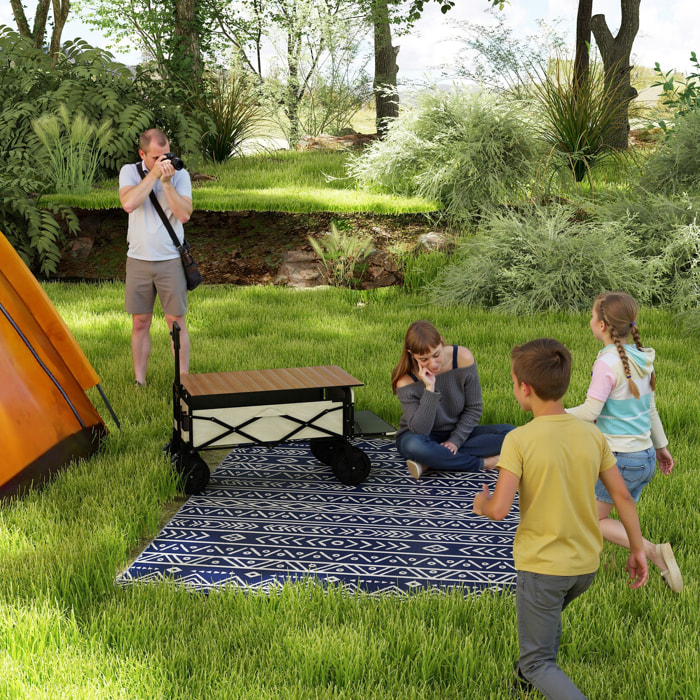 Alfombra de Exterior 182x274 cm Alfombra Reversible con Patrón de Geométrico Impermeable Bolsa de Transporte para Terraza Balcón Patio Camping Playa Azul