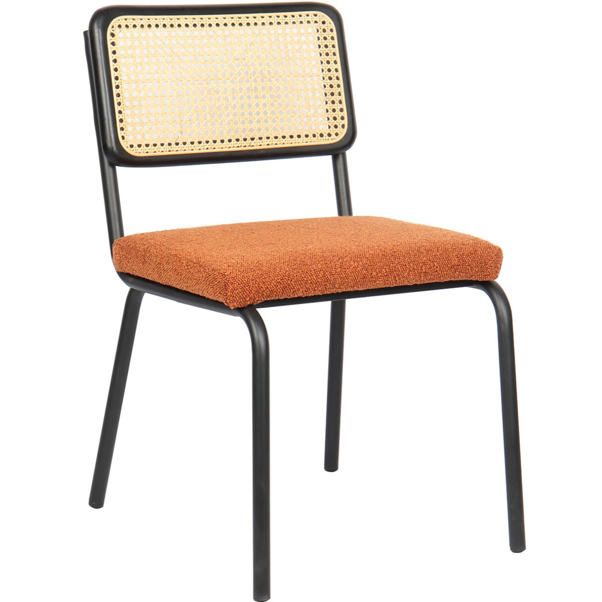 Lot de 2 chaises noires, cannage et tissu bouclé - PAULA