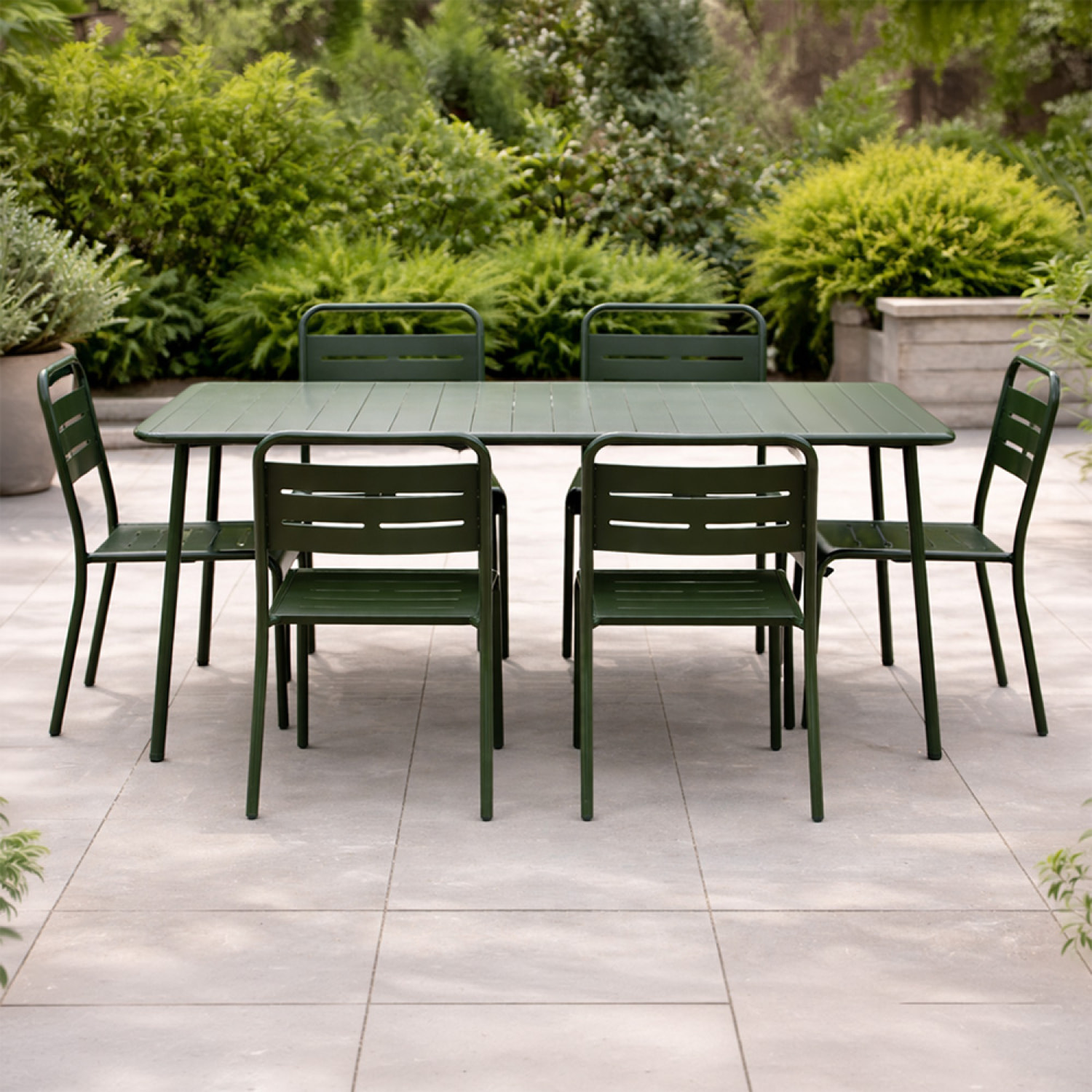 Ensemble table de jardin 160 cm et 6 chaises vert EVORA