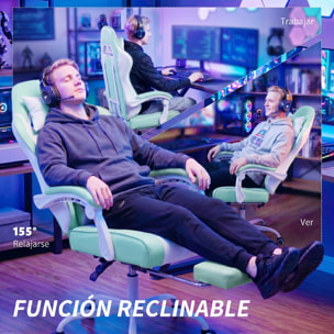 Silla Gaming Ergonómica, Silla Gamer con Lumbar Masaje Vibración, Reclinable 155°, Altura Ajustable, Reposacabezas y Reposapiés Retráctil, para Oficina, Estudio, Azul Claro