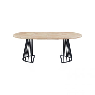 Mesa de comedor redonda extensible en negro y roble 120-200x120 cm Meztil Negro - Roble