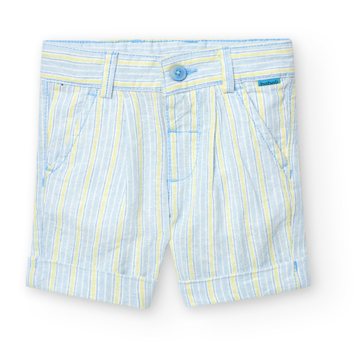 Bermudas de lino niño, estampado de rayas, azul claro