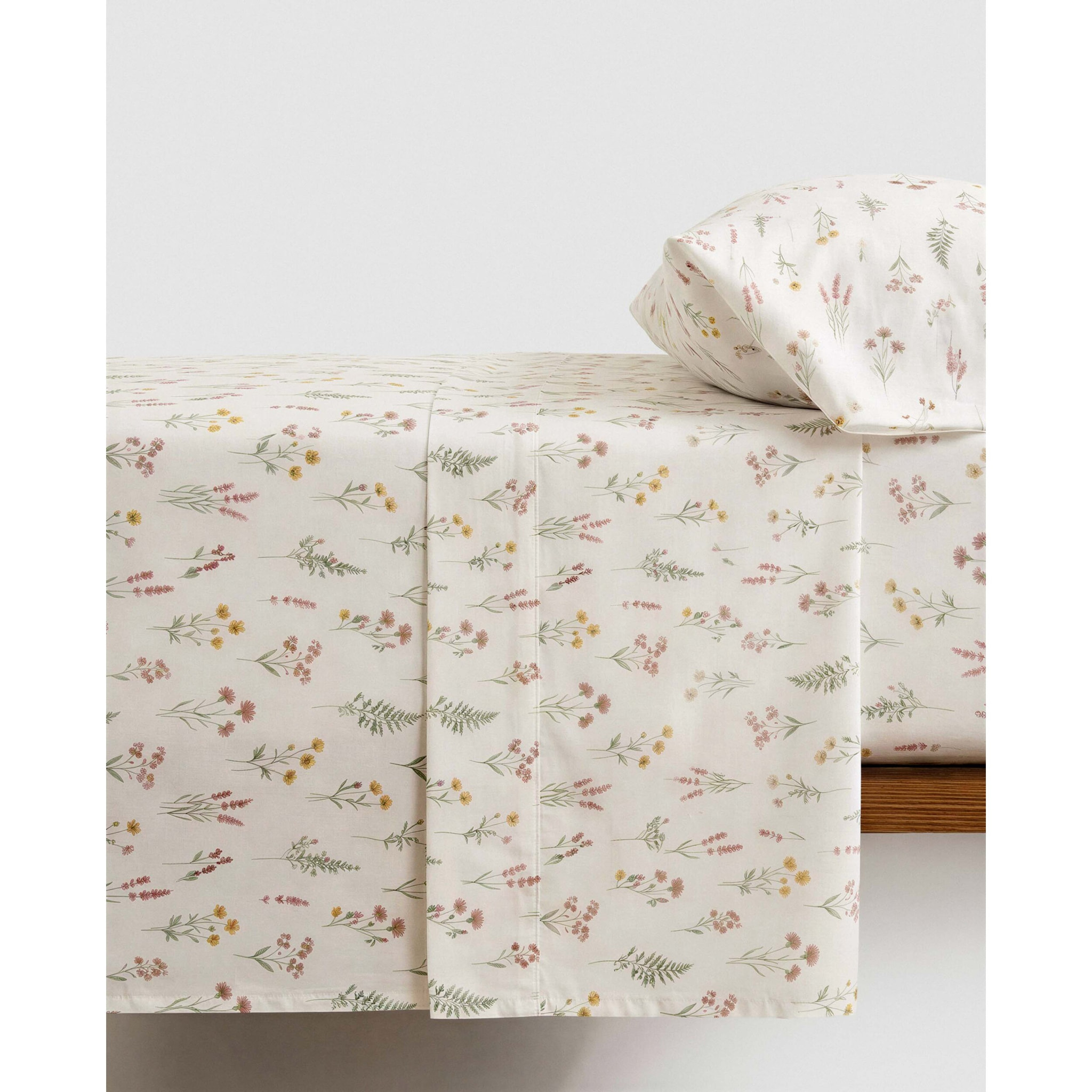 Juego de sábanas 100% algodón botanical crema