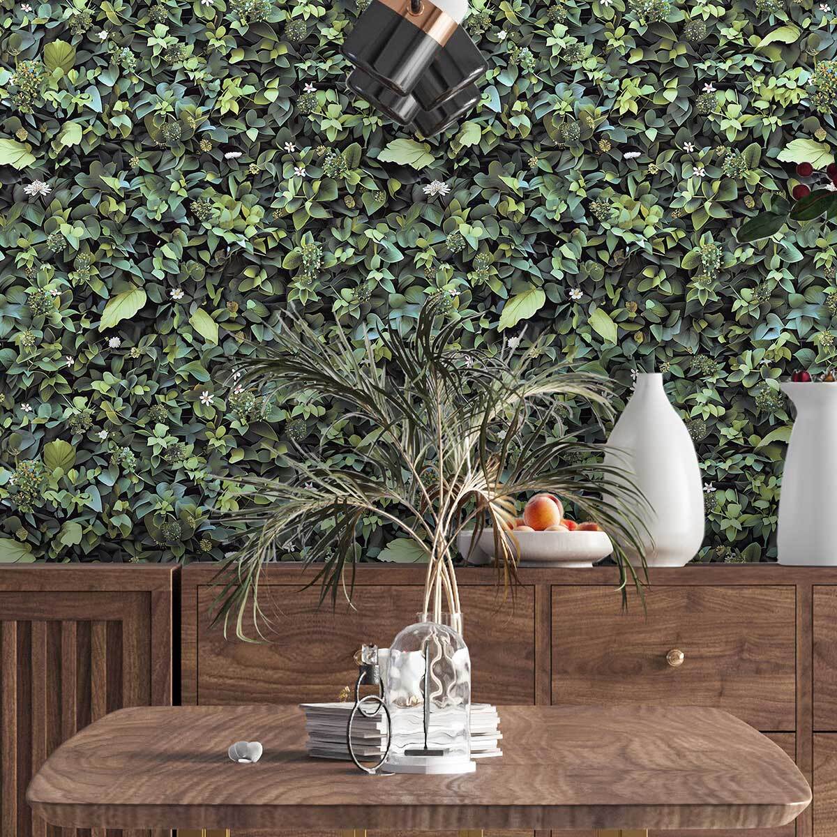 Papier peint mur végétal feuillage vert luxuriant nature tropicale