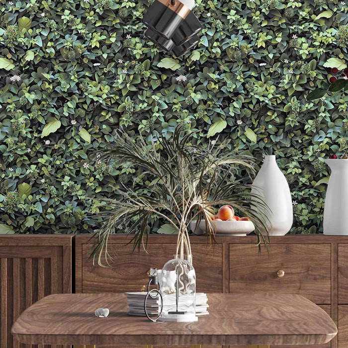 Papier peint mur végétal feuillage vert luxuriant nature tropicale