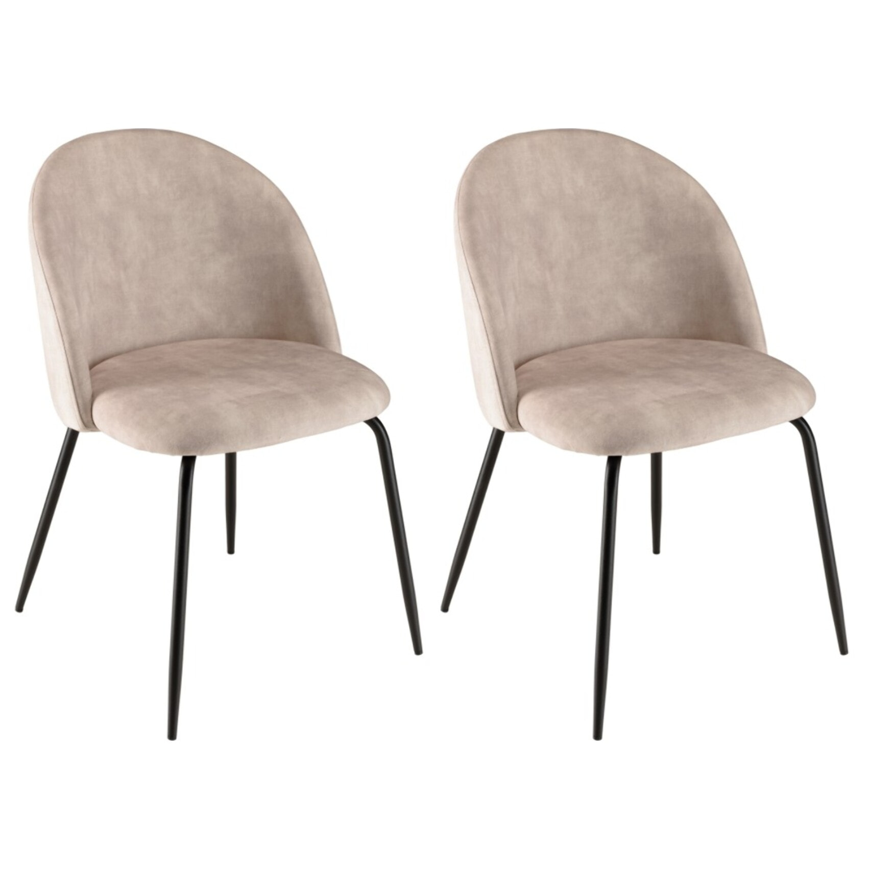 TOM - Lot de 2 chaises velours beige dossier arrondi pieds acier noir