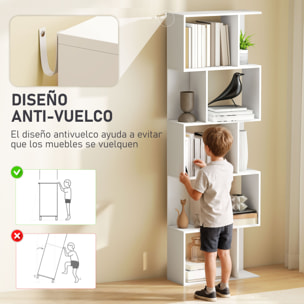 Librería de 5 Niveles, Estantería para Libros en Forma de S con 10 Estantes, para Sala de Estar, Dormitorio, Estudio, Oficina, 60x24x184,5 cm, Blanco