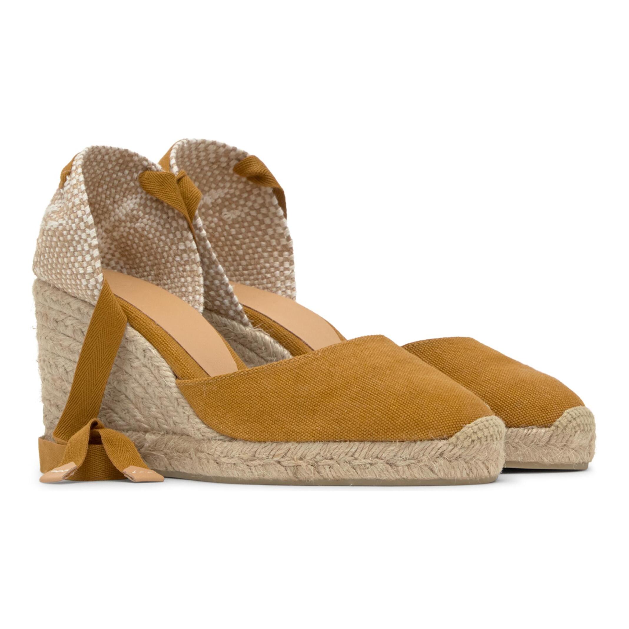 Alpargata de cuña Carina en algodón orgánico lavado con cierre de cintas