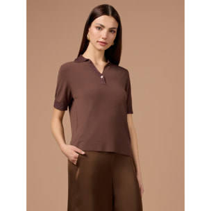 Oltre - Polo con detalles de lurex - Marrón
