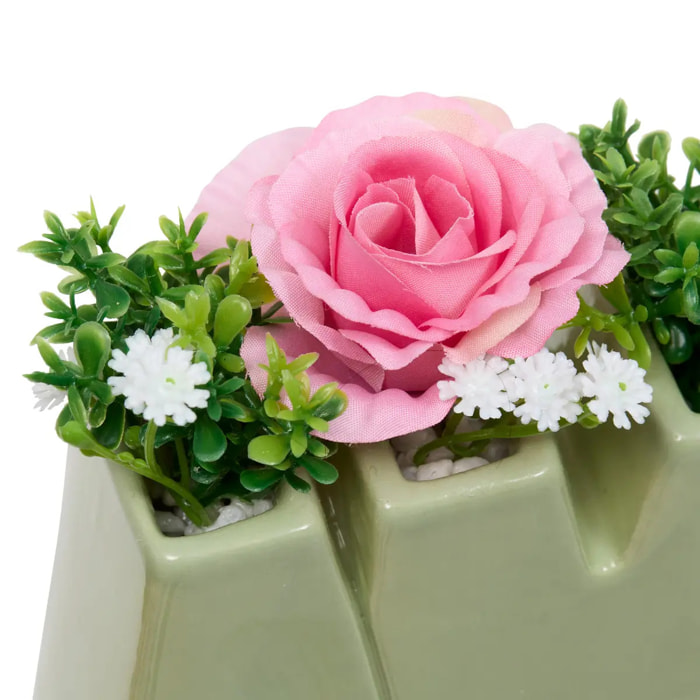 Composition florale "Amour" Fleur de rose H14cm
