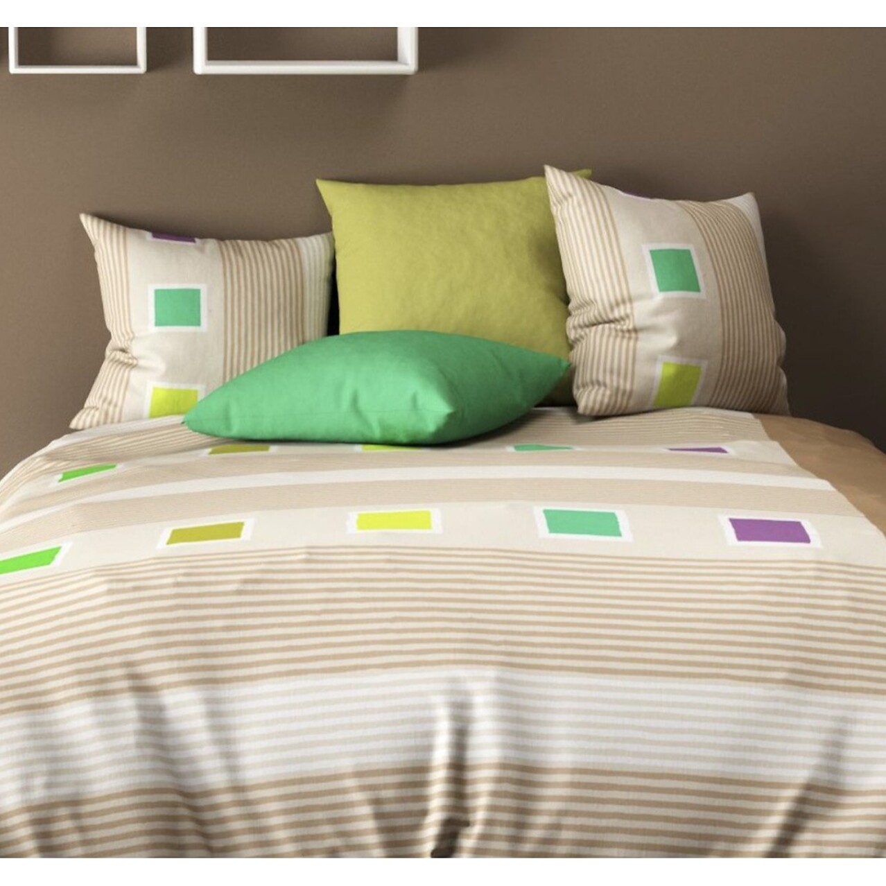 Parure Housse De Couette 100% coton 3pcs Squares Lin