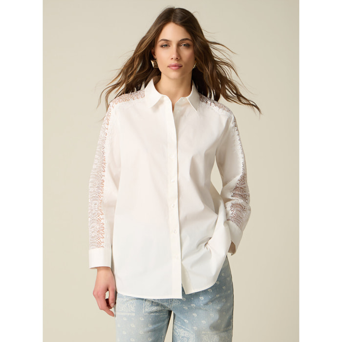 Oltre - Camicia cn inserto in pizzo - Bianco