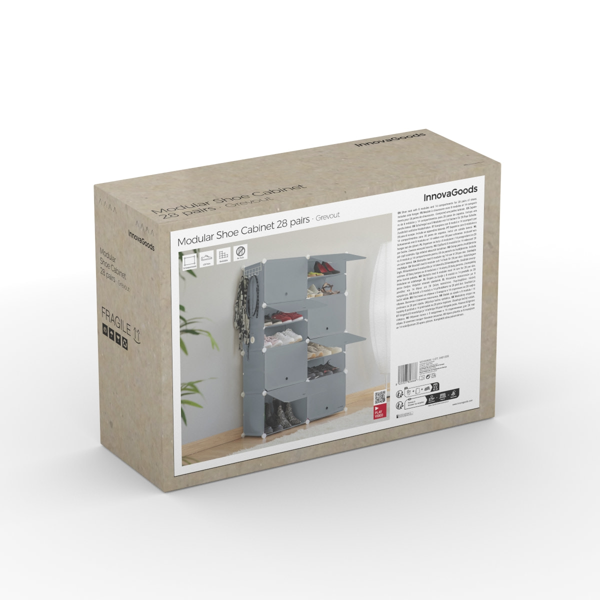 Scarpiera modulare portatile - 28 paia - grigio - 84x128x32 cm