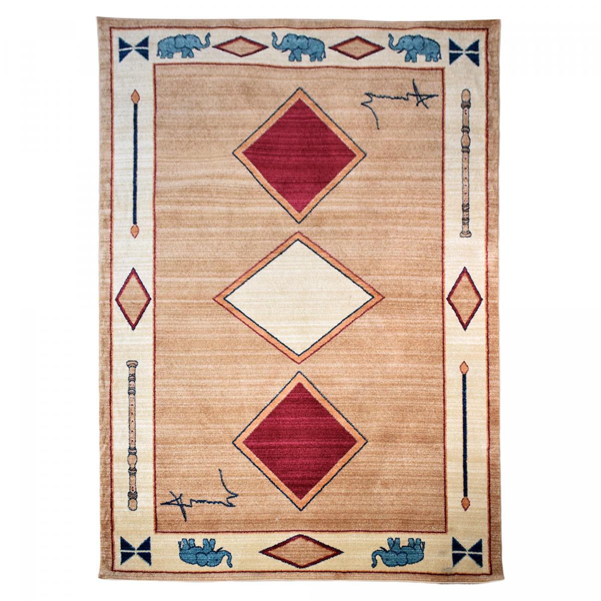 Tapis Tevu rouge et beige aux motifs géométriques d'inspiration Kazak