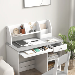 Bureau enfant multi-rangement - ensemble bureau, chaise, étagère - tiroir, plateau coulissant, 2 niches, 2 étagères, 2 présentoirs livres - gris