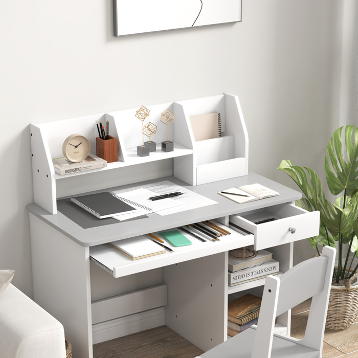 Bureau enfant multi-rangement - ensemble bureau, chaise, étagère - tiroir, plateau coulissant, 2 niches, 2 étagères, 2 présentoirs livres - gris