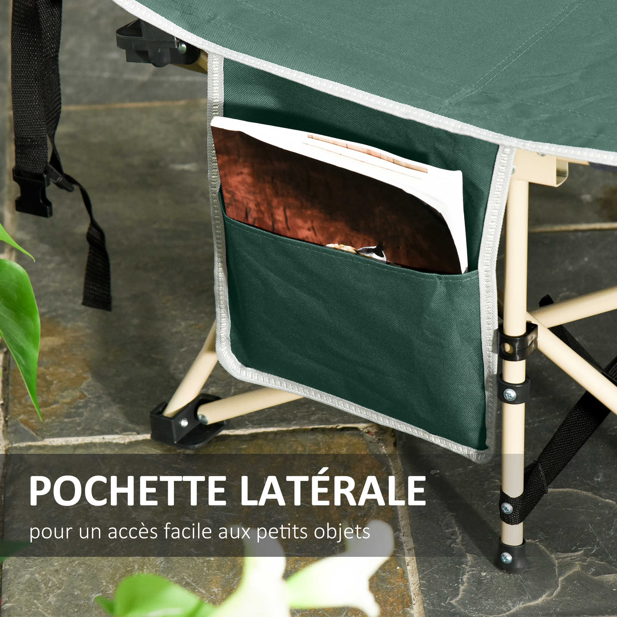 Lit de camp camping pliable 190 x 68 x 52 cm max. 150 Kg sac transport inclus acier oxford vert