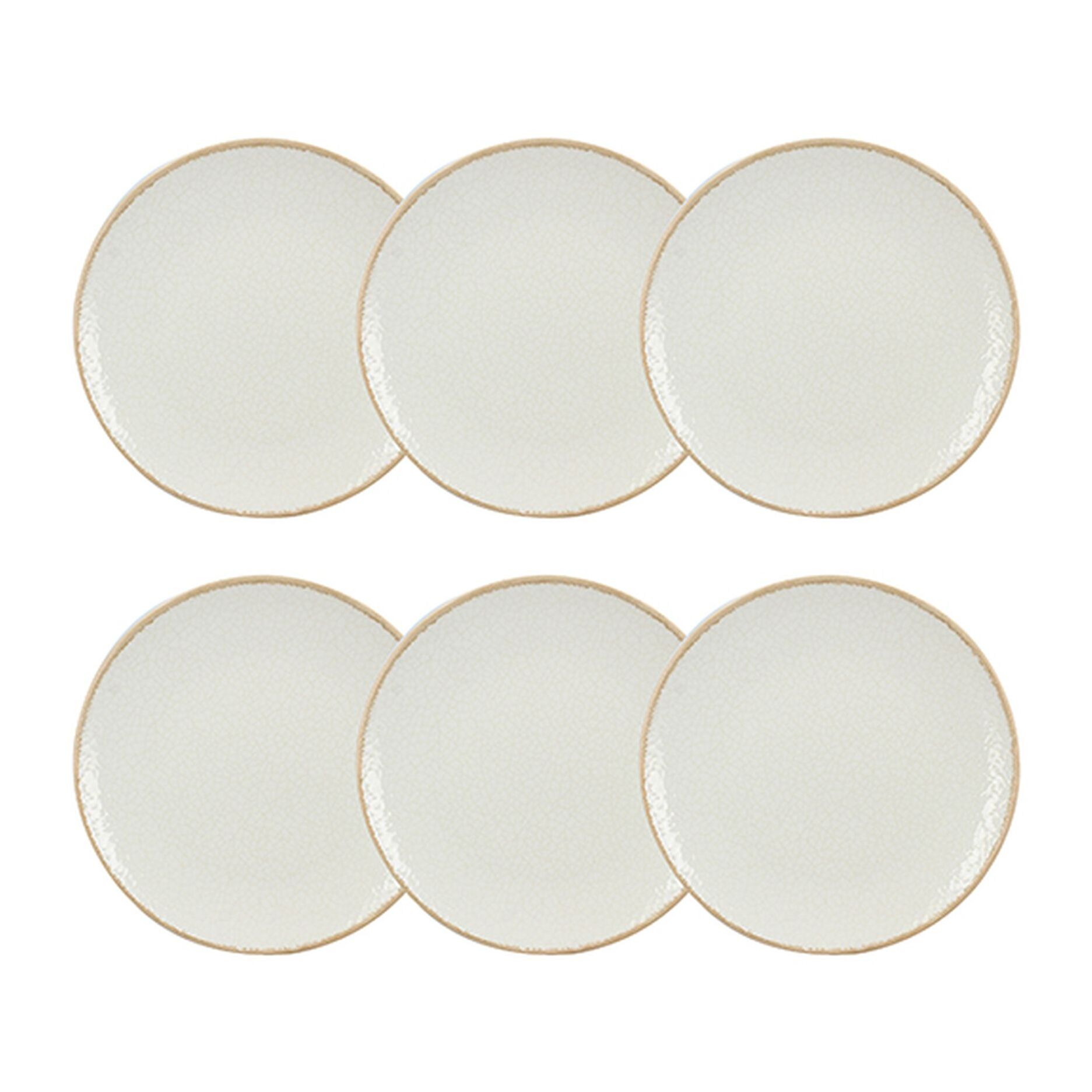 Lot de 6 assiettes à dessert porcelaine blanche et liseré beige 20cm NUANCE