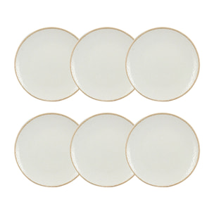 Lot de 6 assiettes à dessert porcelaine blanche et liseré beige 20cm NUANCE