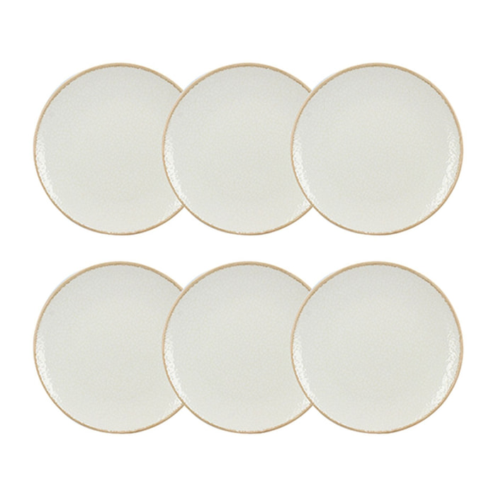 Lot de 6 assiettes à dessert porcelaine blanche et liseré beige 20cm NUANCE