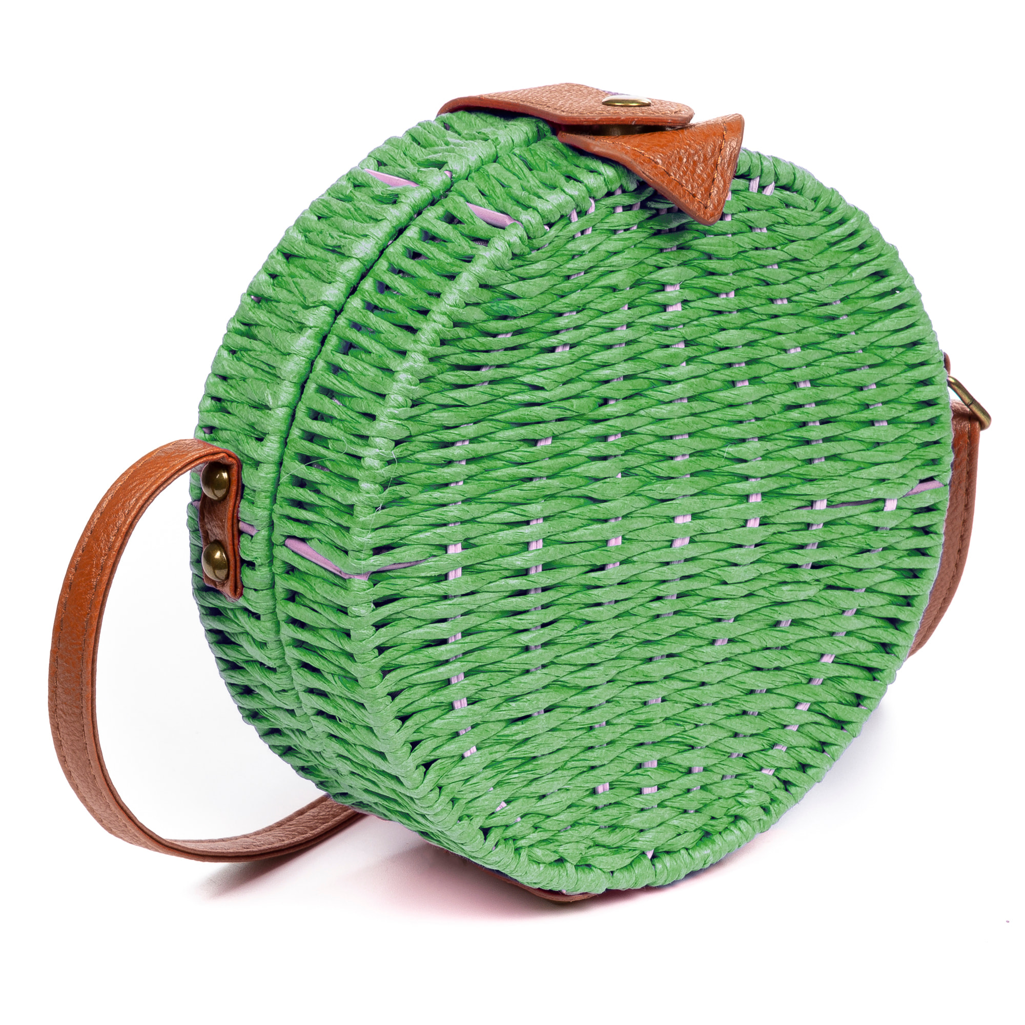 IRIA QUINTANA Borsa a tracolla da donna Cuneo. Tessuto Paglia Pelle Sintetica PU 18x4x18 Cm. Colore verde chiaro