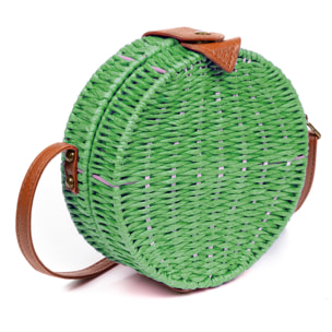 IRIA QUINTANA Borsa a tracolla da donna Cuneo. Tessuto Paglia Pelle Sintetica PU 18x4x18 Cm. Colore verde chiaro