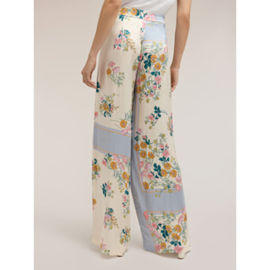 Motivi - Pantaloni palazzo in raso con stampa - Bianco