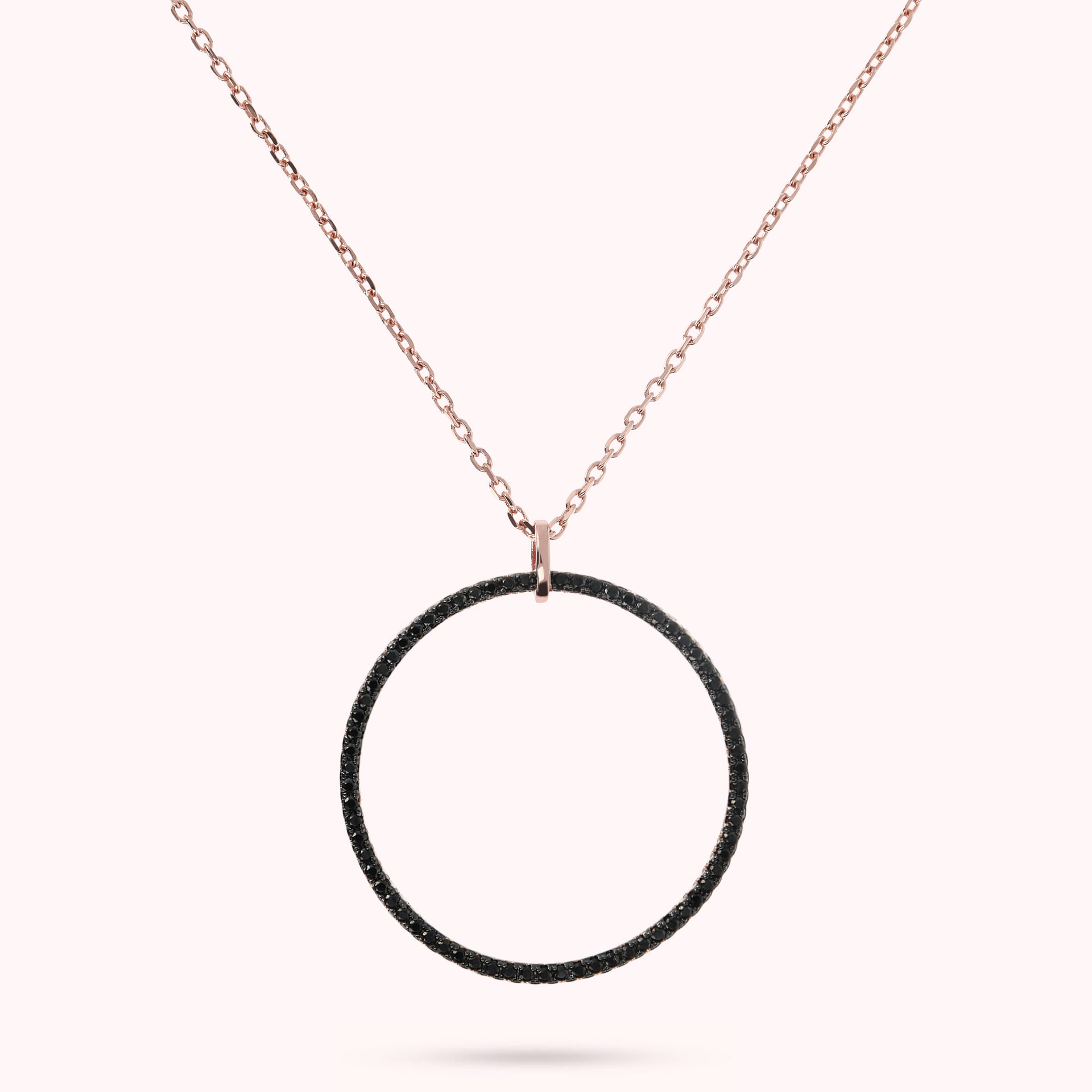Collana Catena Forzatina con Pendente Cerchio in Pavé di Spinello