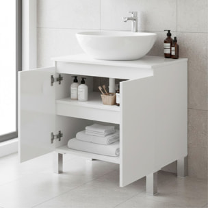 Mobile Bagno Sotto Al Lavabo Da Appoggio Con 2 Ante E Mensola Interna Salvaspazio Moderno Per lavabi Con Colonna  60 x 40 x 63.5 Cm Bianco Lucido