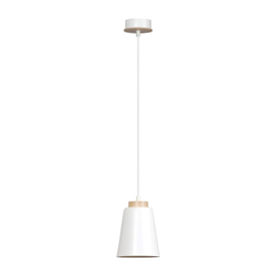 Lampada a sospensione BOLERO in acciaio bianco e legno