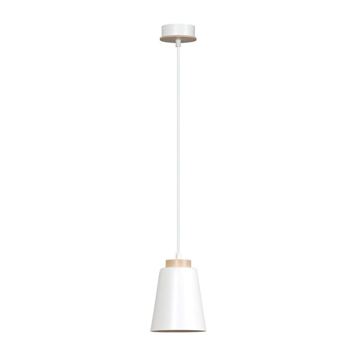 Lampada a sospensione BOLERO in acciaio bianco e legno