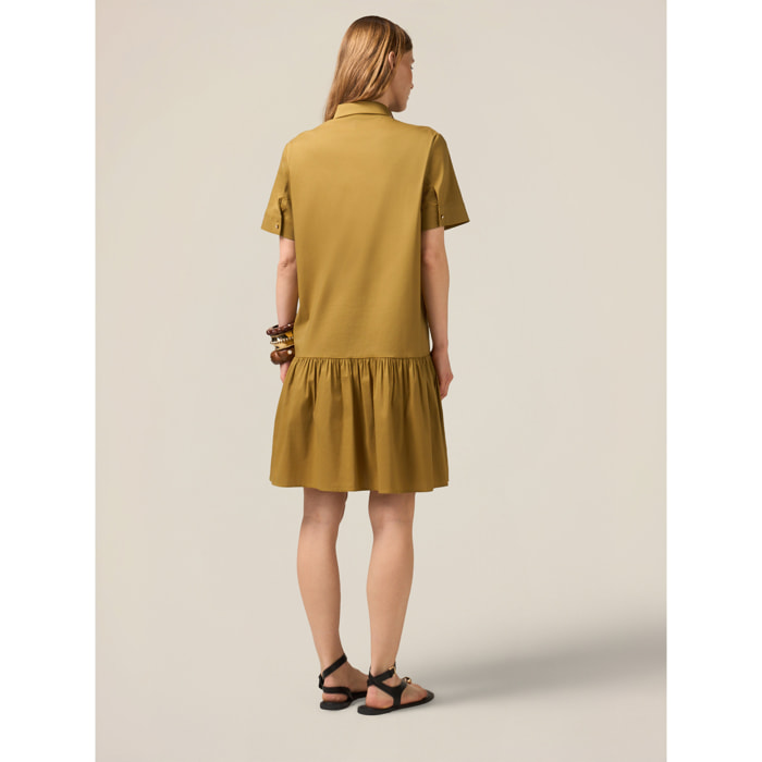 Oltre - Vestido camisero con volante - Verde